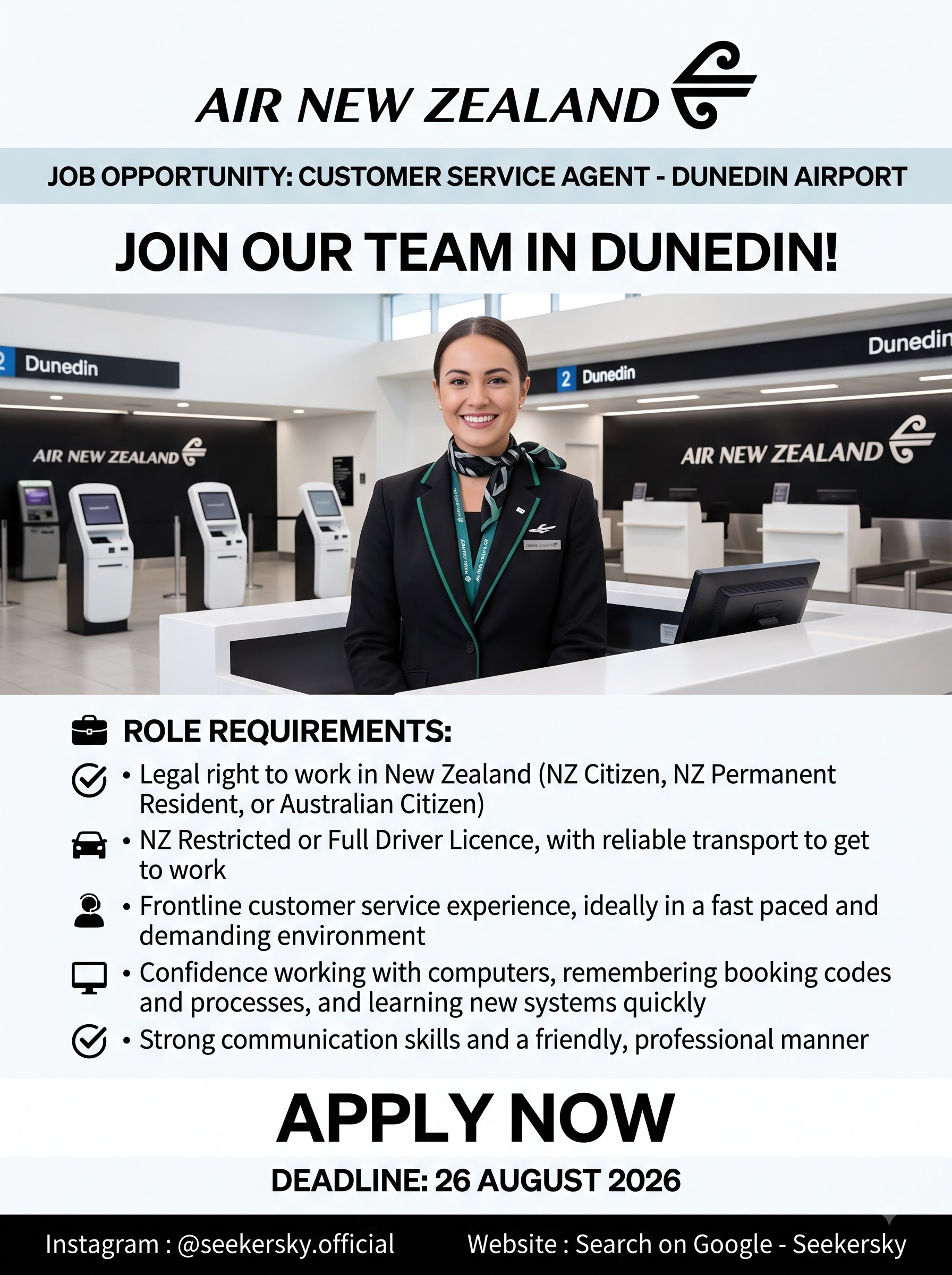 Hiring of Customer Service Agent | Air New Zealand | Dunedin Airport, NZ 1 Creating airline customer servic… 2K 202608152029