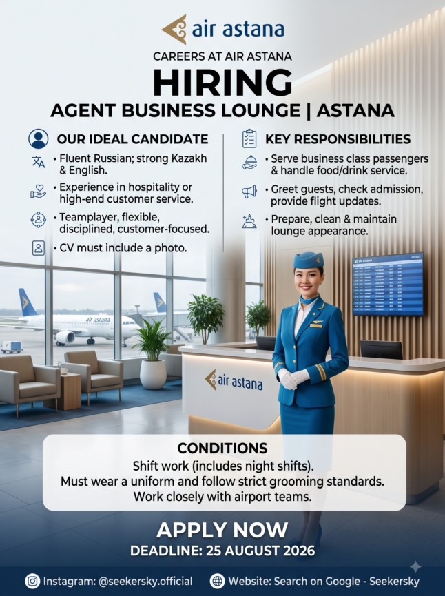 Hiring of Agent Business Lounge  Air Astana  Astana