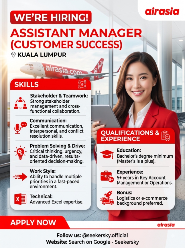 Hiring of Assistant Manager (Customer Success)  Air Asia Airlines  Kuala Lumpur