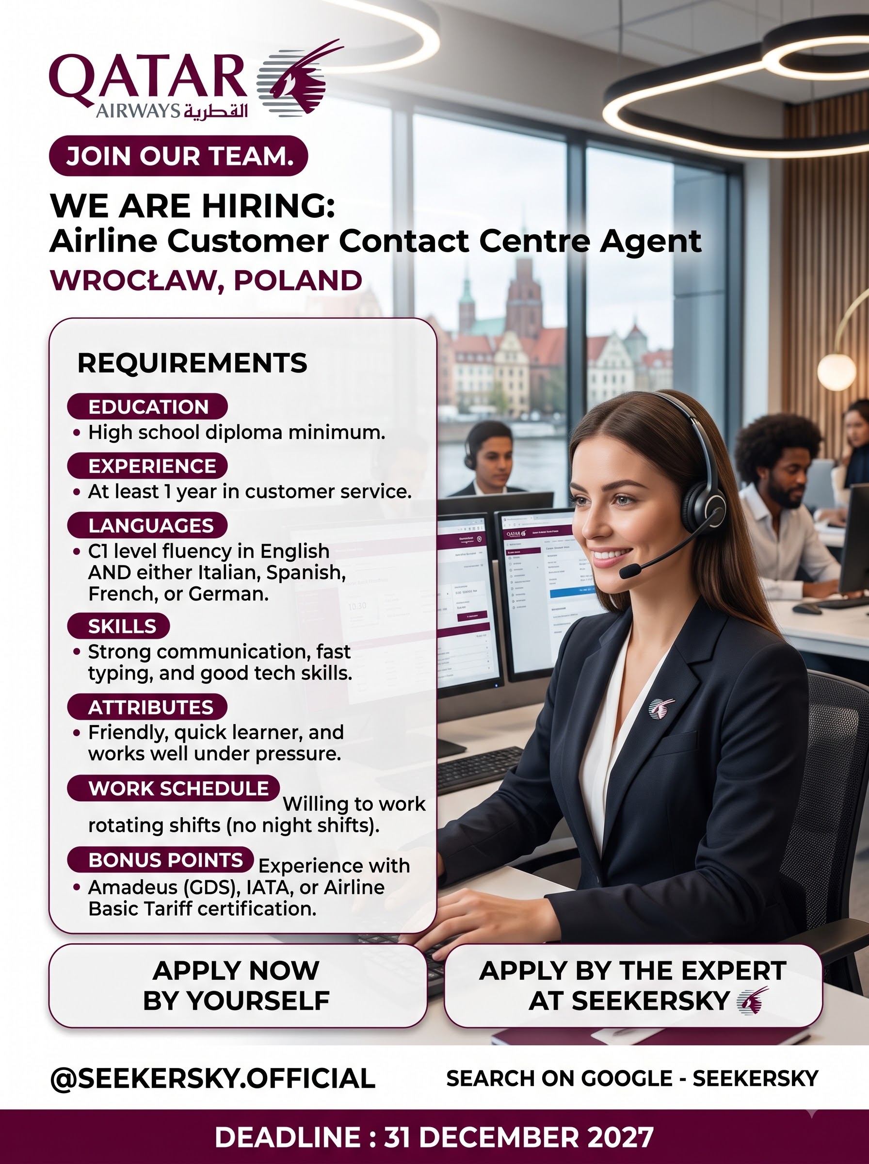 Hiring of Airline Customer Contact Centre Agent | Qatar | Poland 1 Qatar Airline hiring contact agent 202608051102