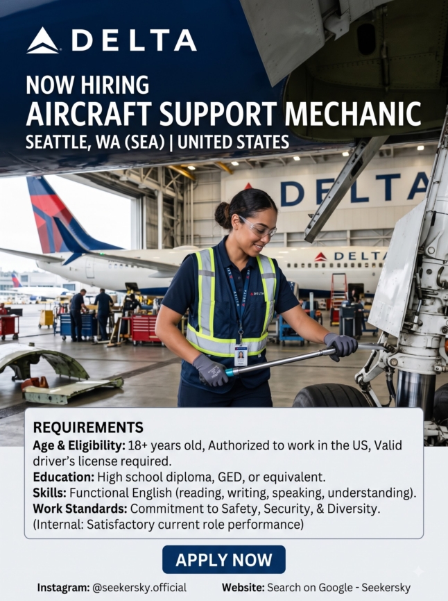 Hiring of Aircraft Support Mechanic  Delta Airlines  United States