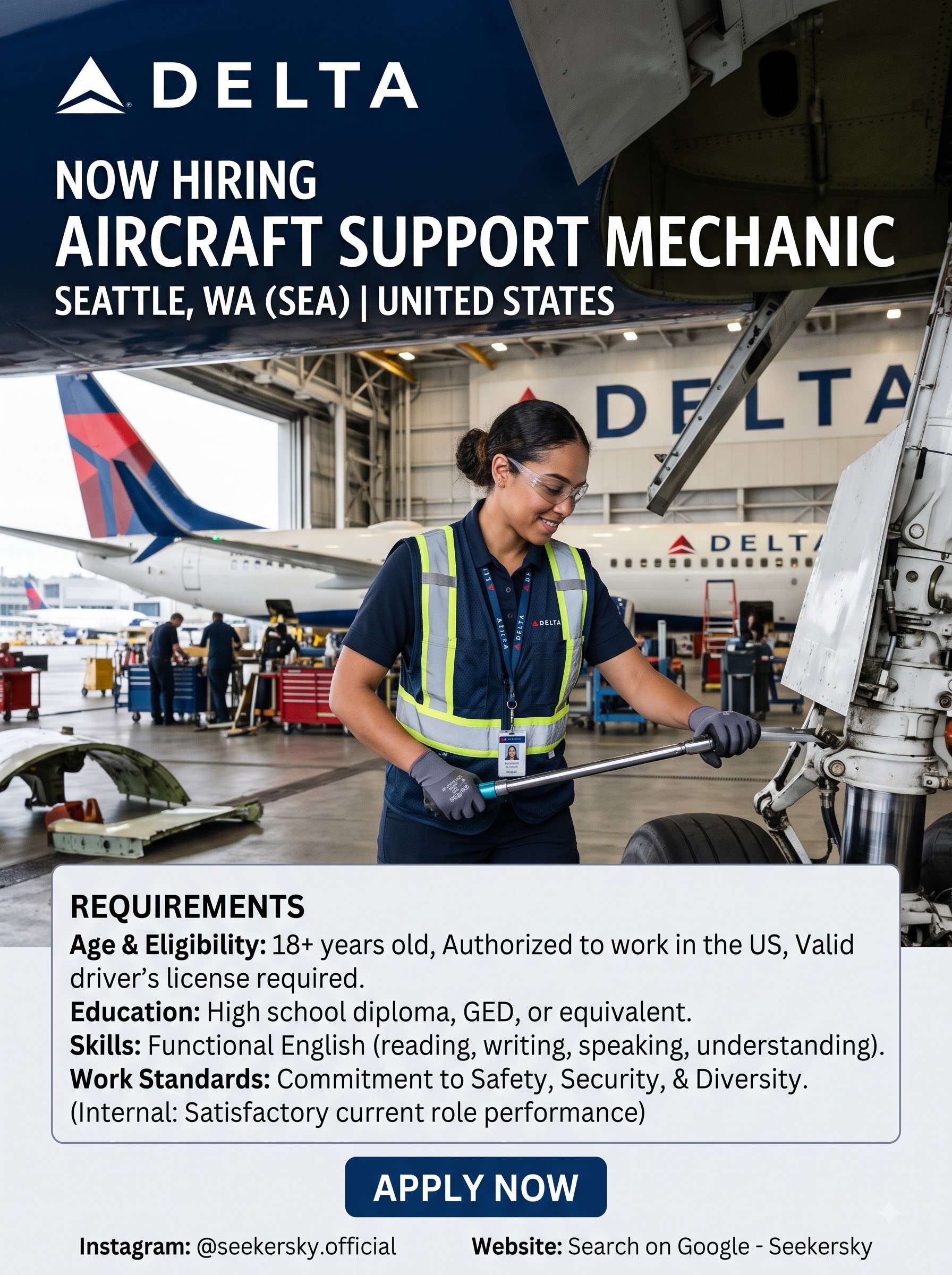 Hiring of Aircraft Support Mechanic Delta Airlines United States