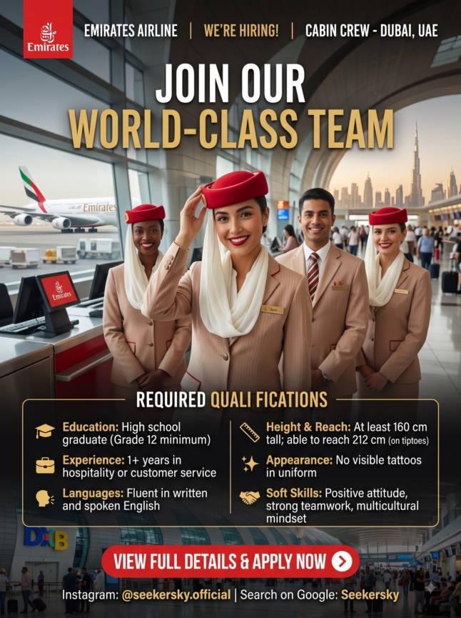 Hiring of Cabin Crew Opportunities  Emirates Airline  Dubai, UAE