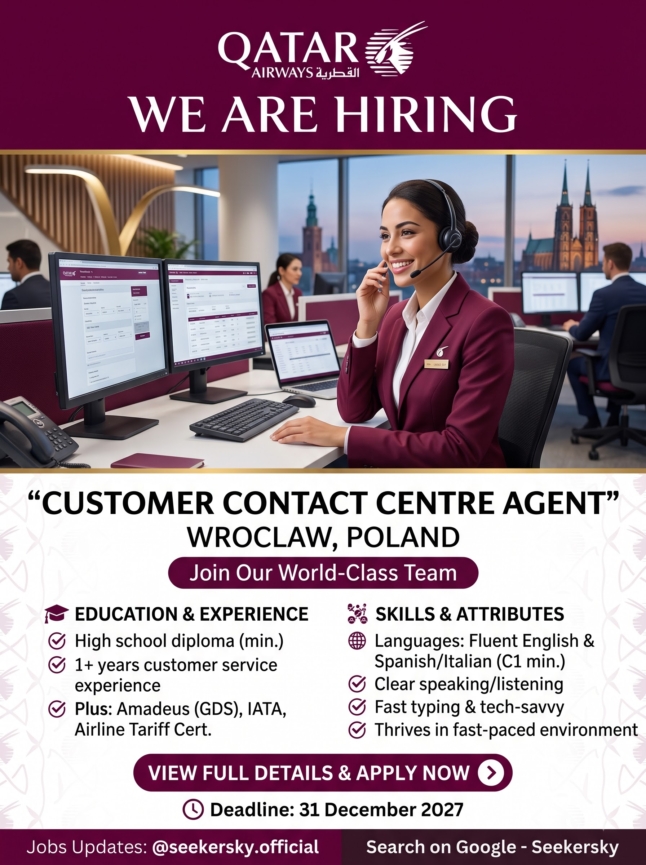 Hiring of Customer Contact Centre Agent  Qatar Airways  Wroclaw, Poland