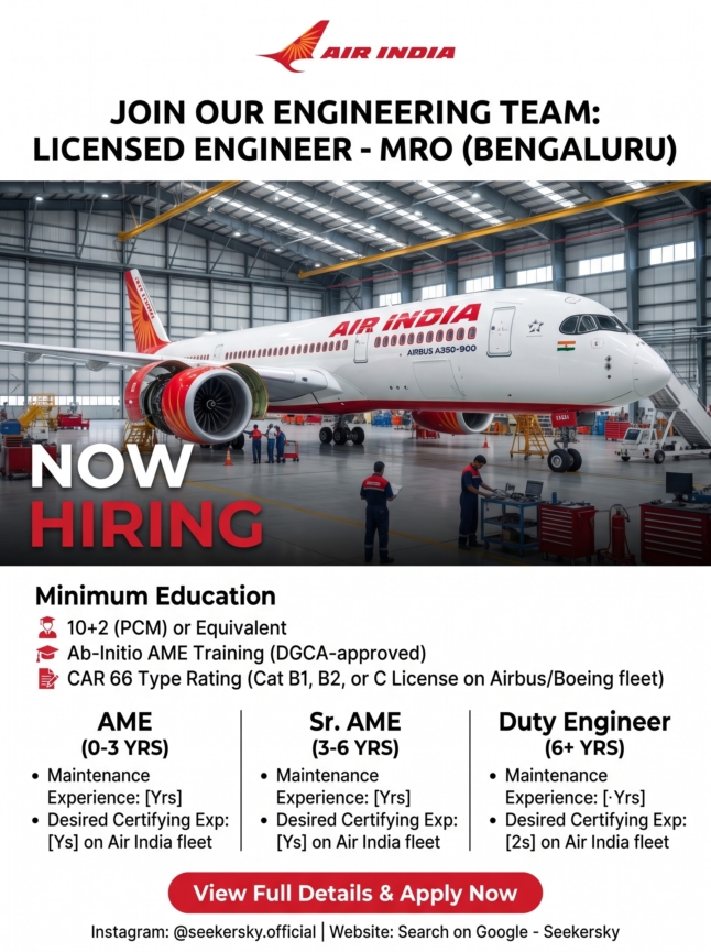 Hiring of Licensed Engineer - MRO  Air India  Bengaluru (PAN India)