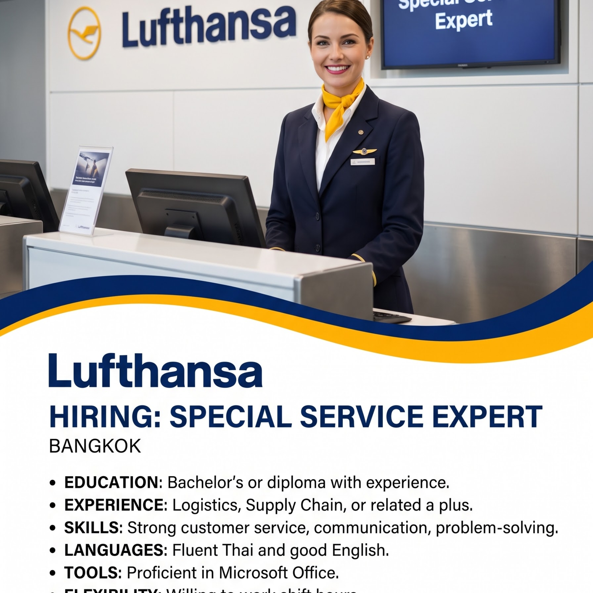 Home 28 Hiring of Special Service Expert (MaleFemale) Lufthansa Airlines Bangkok