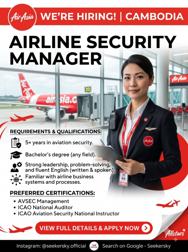 Hiring of Airline Security Manager  Air Asia Airlines  Cambodia