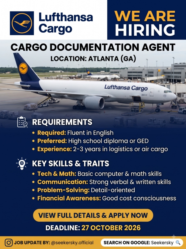 Hiring of Cargo Documentation Agent  Lufthansa Airlines  Atlanta, (GA) United States
